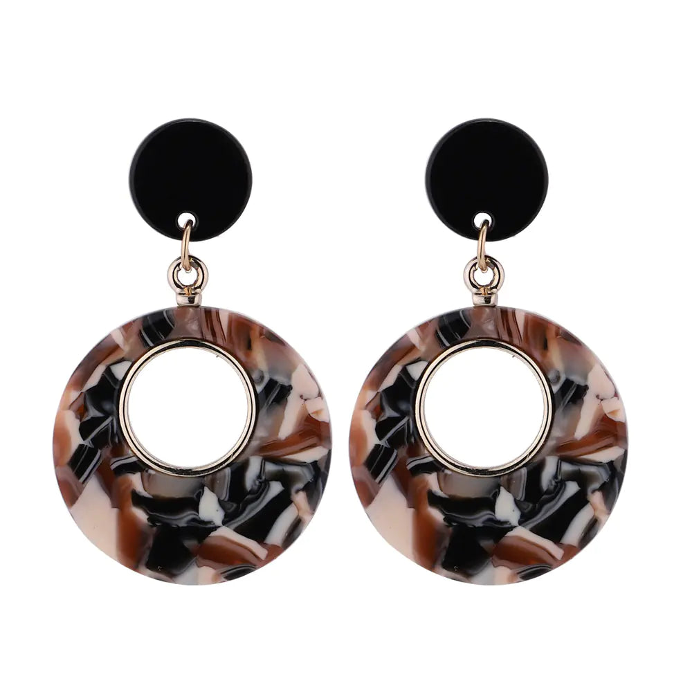 Geometric Acrylic Circle Earrings with Vintage Design