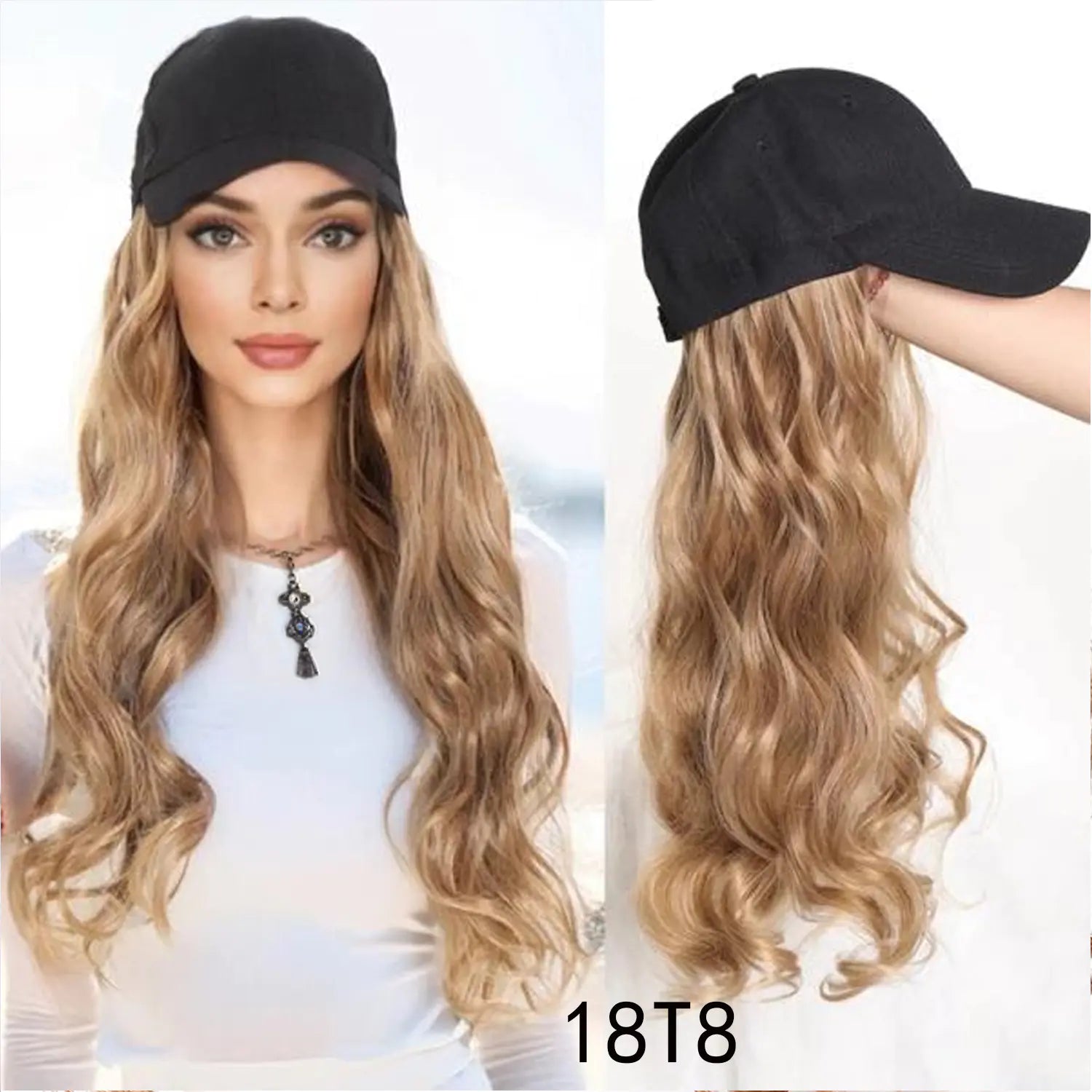 Big Wave Long Rolled Women's Wig with Hat