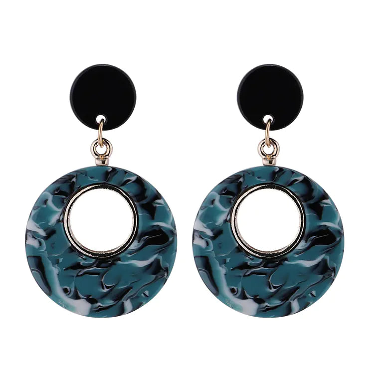 Geometric Acrylic Circle Earrings with Vintage Design