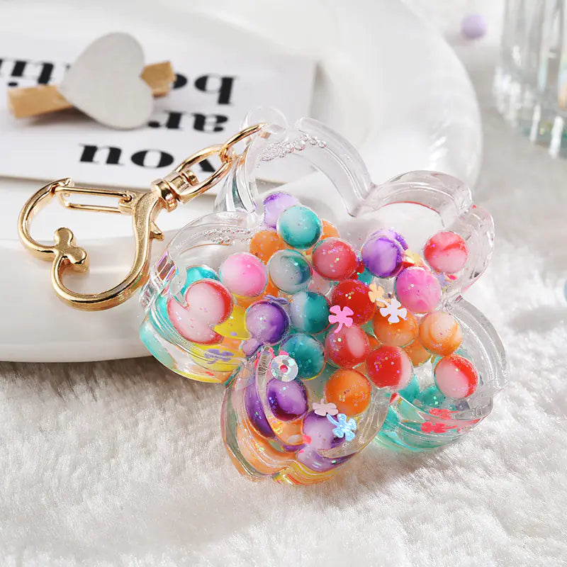 Creative Glitter Flower Shape Liquid Keychain Pendant