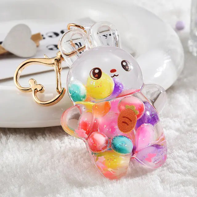 Creative Glitter Flower Shape Liquid Keychain Pendant