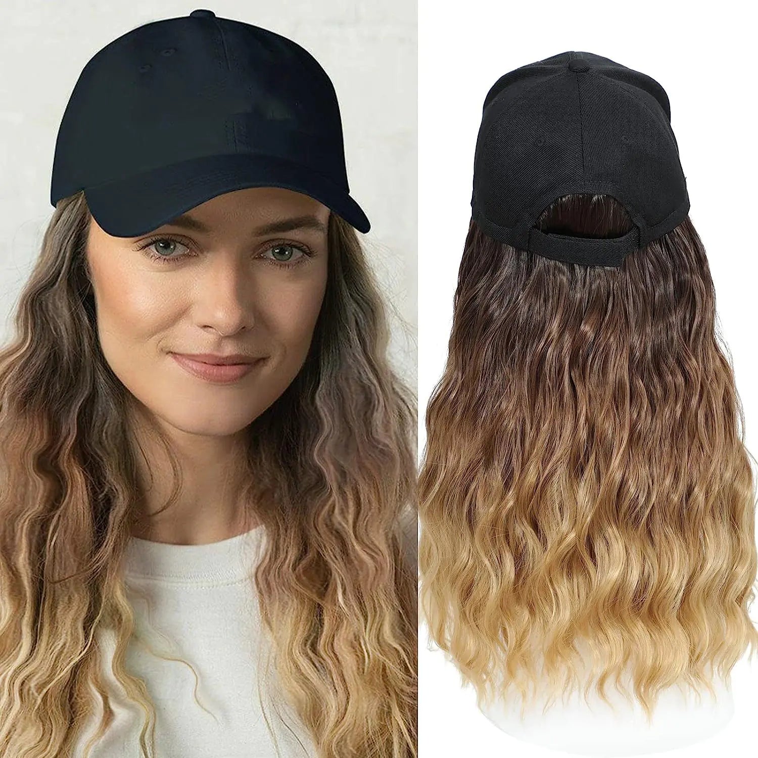 Big Wave Long Rolled Women's Wig with Hat