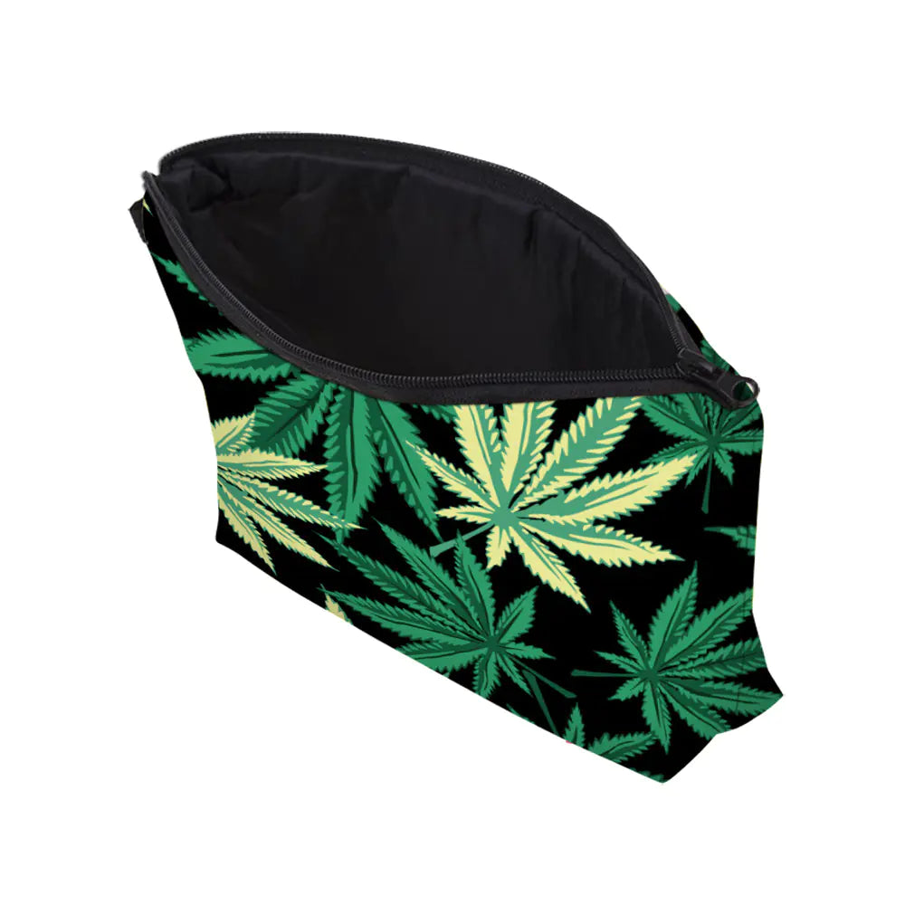 Waterproof Double Layer Cosmetic Bag with Printed Leaves