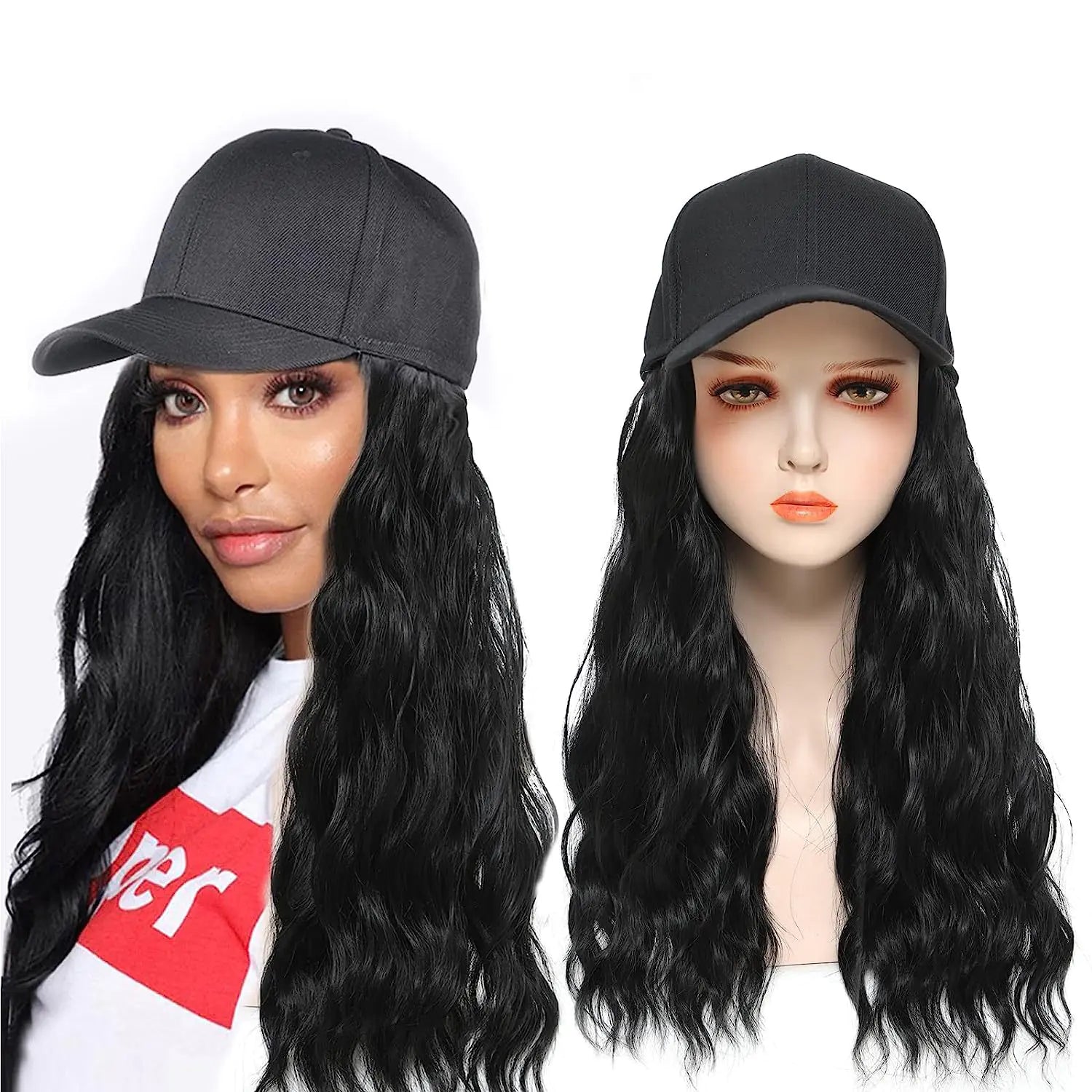 Big Wave Long Rolled Women's Wig with Hat