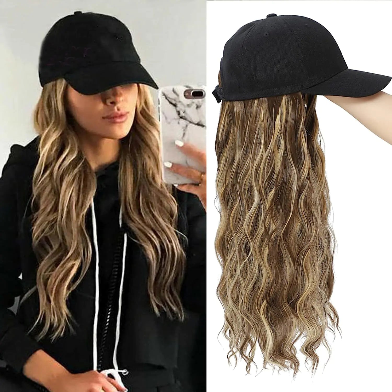 Big Wave Long Rolled Women's Wig with Hat