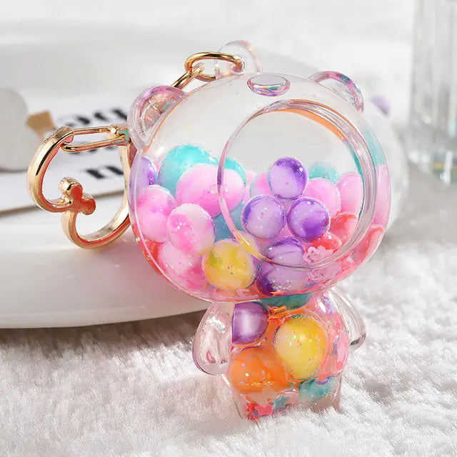 Creative Glitter Flower Shape Liquid Keychain Pendant