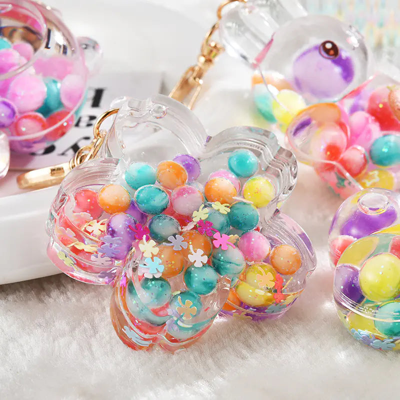 Creative Glitter Flower Shape Liquid Keychain Pendant