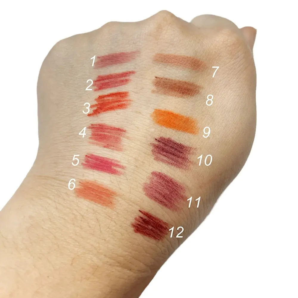 Black Wooden 12-Color Waterproof Lip Liner Pens