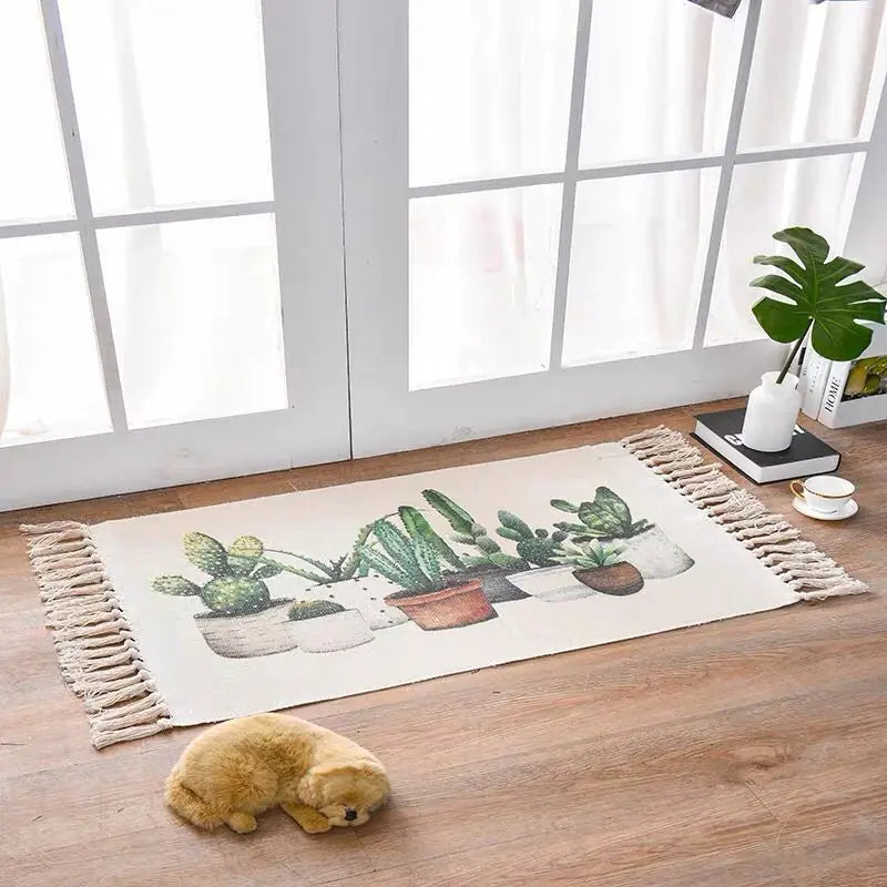 Nordic Style Cotton Linen Area Rug for Home Entrance