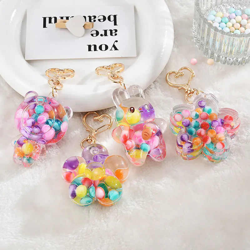 Creative Glitter Flower Shape Liquid Keychain Pendant