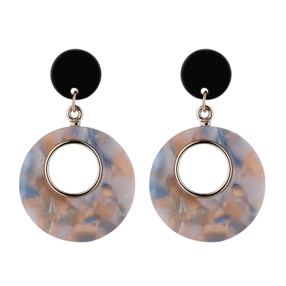 Geometric Acrylic Circle Earrings with Vintage Design