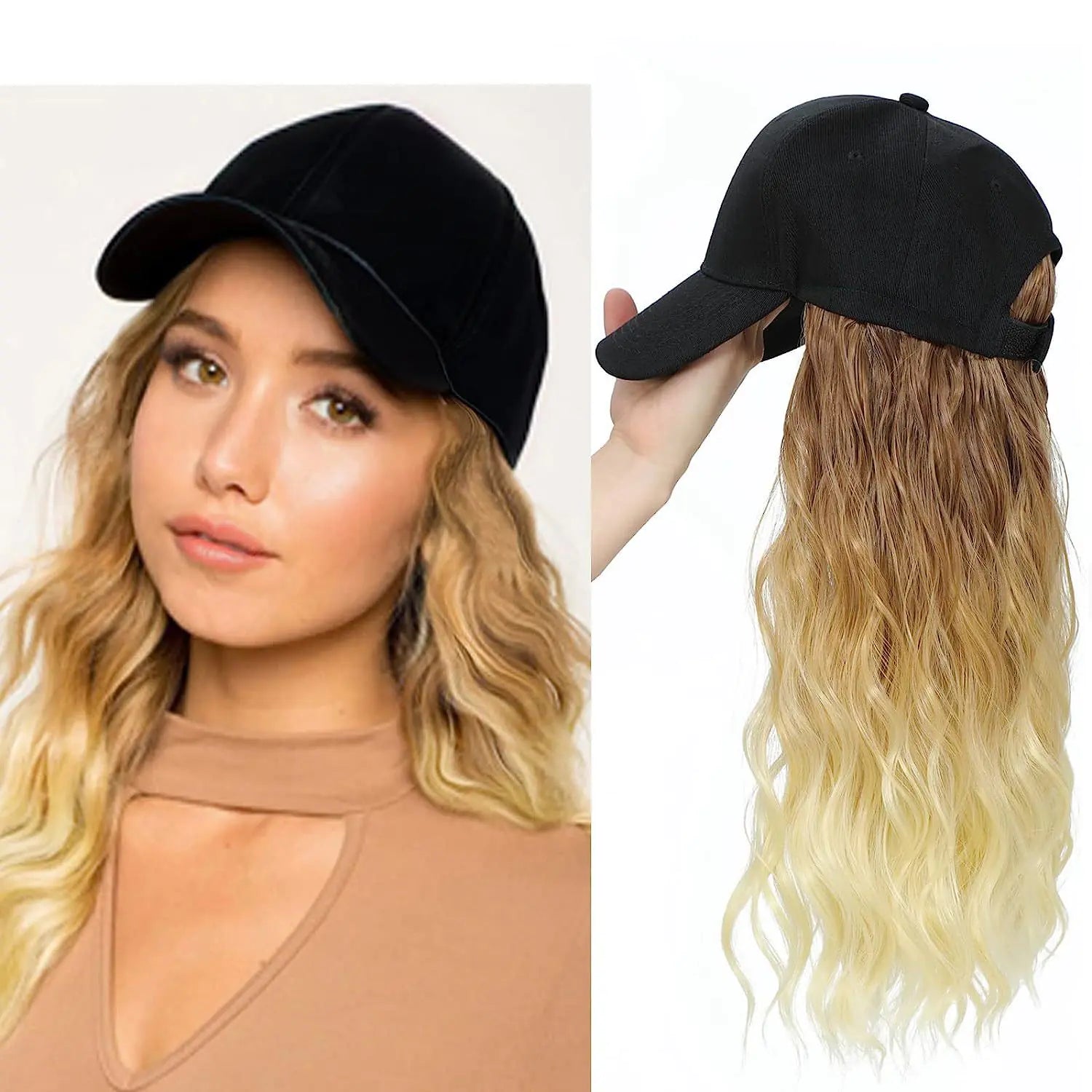 Big Wave Long Rolled Women's Wig with Hat